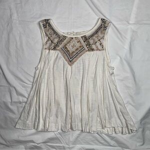 Free People- Embellished White Sleeveless Top Blouse